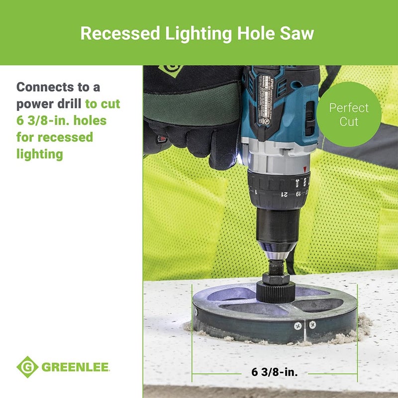 Greenlee 6-3/8" Heavy-Duty Steel Recessed Lighting Hole Saw, 6-3/8" Recessed Light Hole Saw for Wood, Ceiling, Drywall, Tile - Image 3